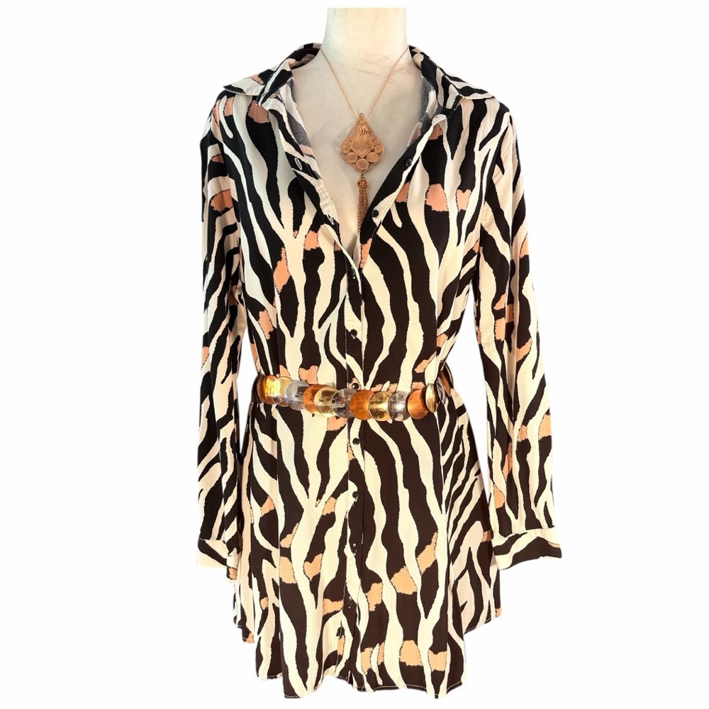 ALANIZ- Editorial Zebra Stripe Long Sleeve Button Down Shirt Dress- S NWOT